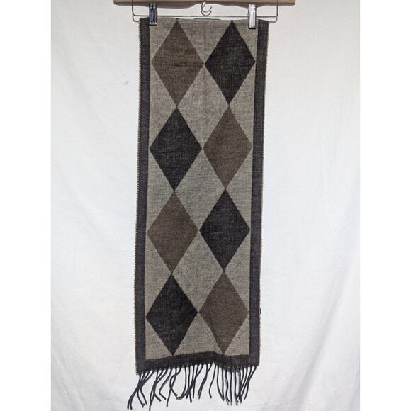 Betmar Vintage Made In Italy Scarf Brown Diamond Argyle Pattern Unisex Adult - Picture 3 of 4